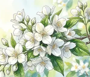 Những bông hoa nhài trắng tinh khôi nở rộ đan xen lá xanh