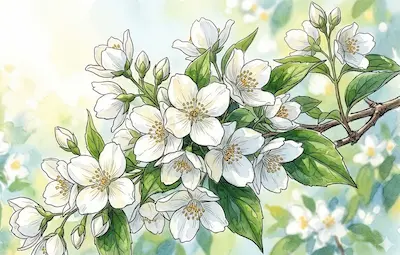 Tranh minh họa màu nước phác họa hoa làii hoa nhài