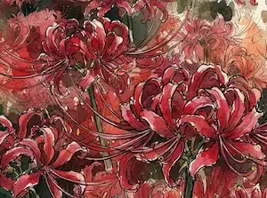 Những đóa hoa bỉ ngạn đỏ rực với phần nhị dài cong vút