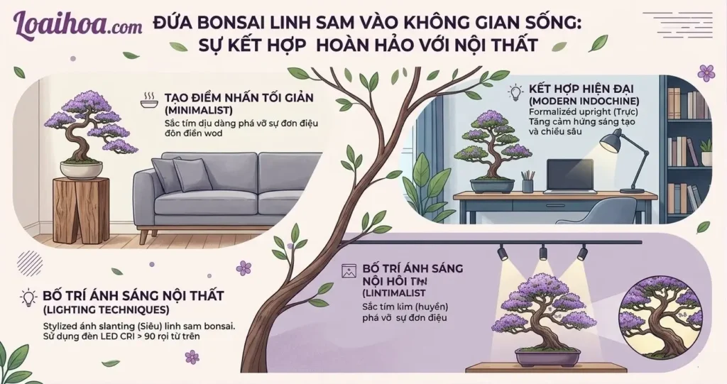 Huong dan bai tri dua hoa linh sam bonsai vao khong gian song noi that