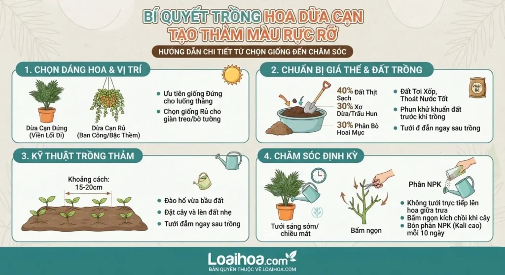 huong dan 4 buoc trong hoa dua can tao tham hoa ruc ro cua Loaihoa.com