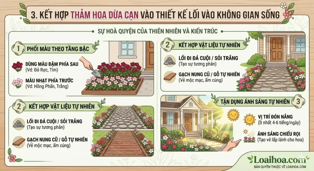 huong dan 3 cach phoi hop tham hoa dua can vao thiet ke loi vao nha cua Loaihoa.com